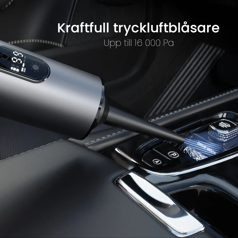Bildammsugare har blåsfunktion med kraftfull 16000 Pa tryckluft så att bilen blir helt ren