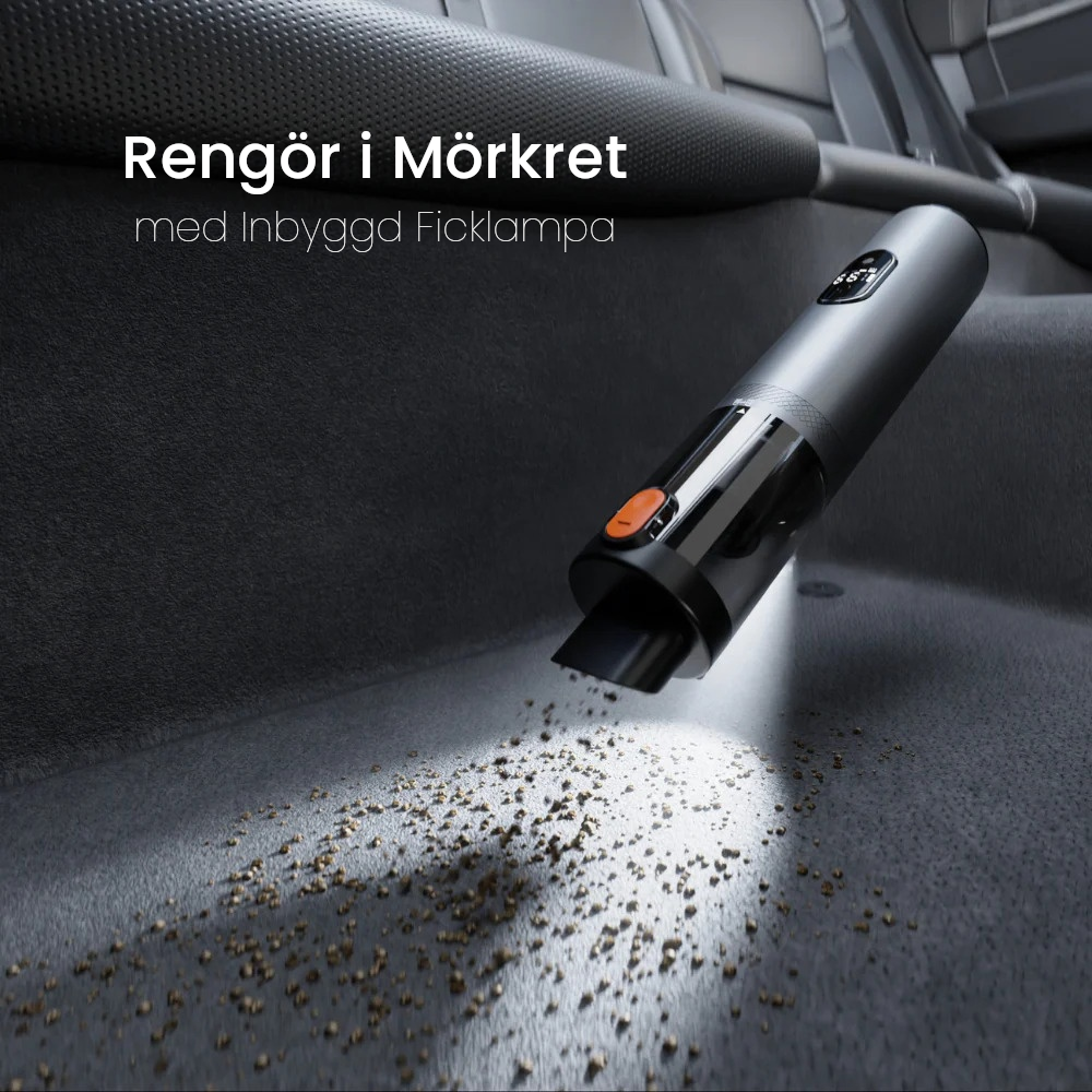 Bildammsugare med inbyggd ficklampa så att du kan göra rent även i mörkret