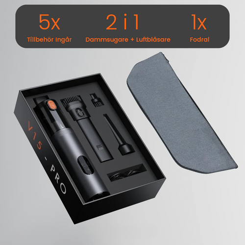 Bildammsugare kommer med kompletta tillbehör så att alla situationer kan tas hand om. De olika munstyckena gör att hela bilen blir ren.