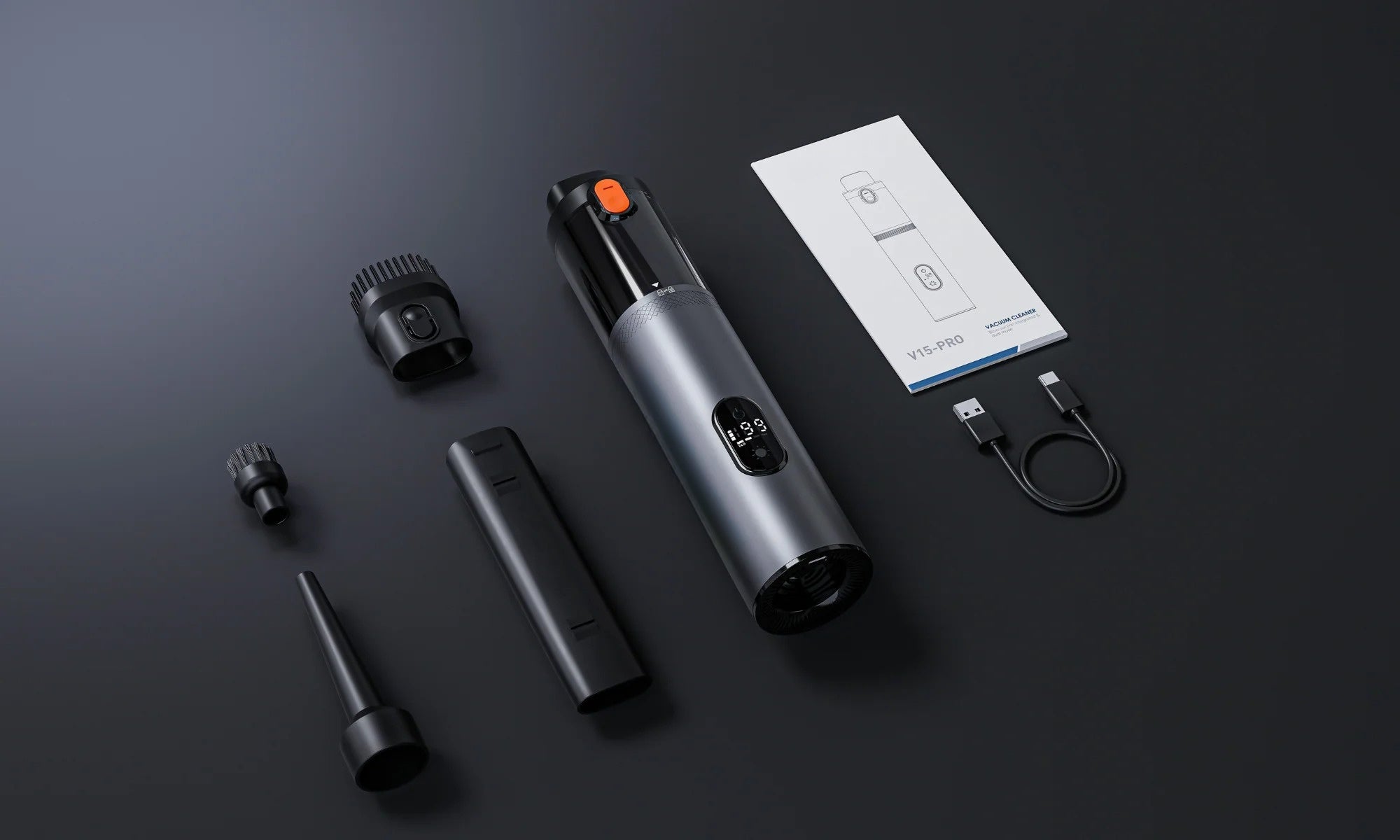 Bildammsugare kommer med komplett tillbehör så att bilen alltid kan vara skinande ren.